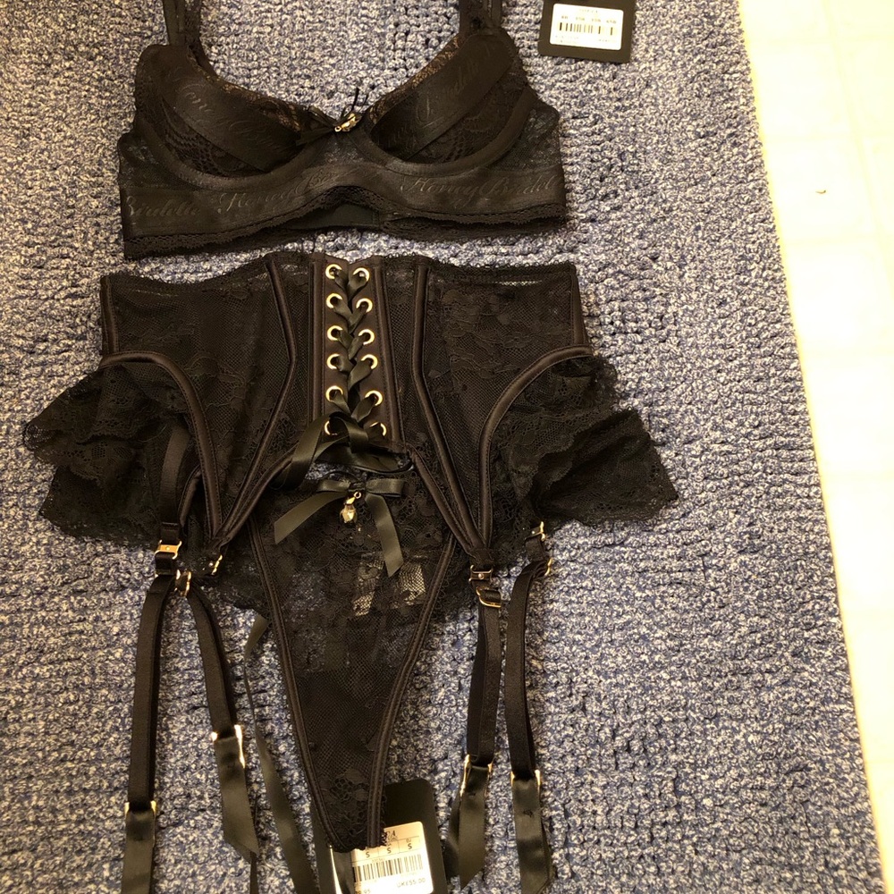 Honey Birdette Black Lace Bra Set